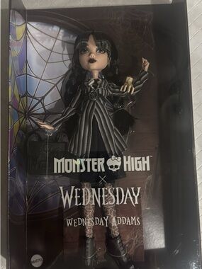 Monster High Wednesday Addams Doll in Black & White Striped Outfit